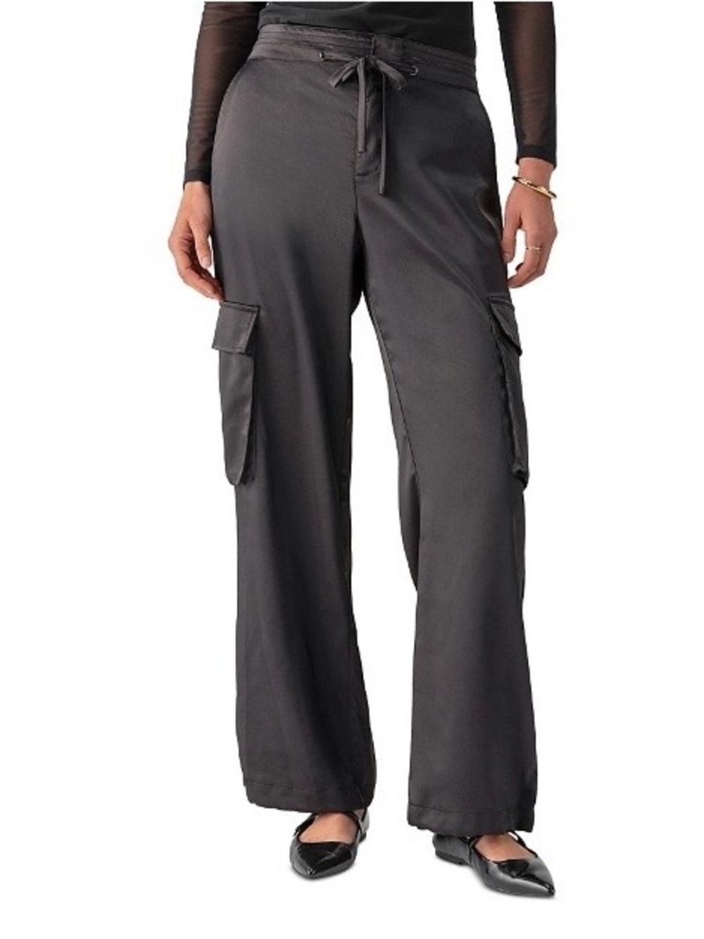 Sanctuary black satin Wide-Leg Cargo Pants Sz 25